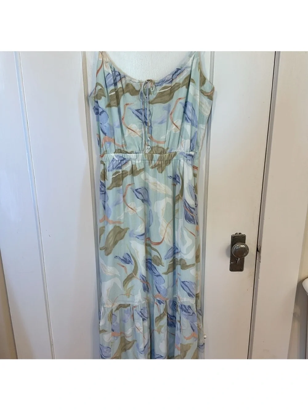 Light Blue Floral Tiered Maxi Dress with Spaghetti Straps
